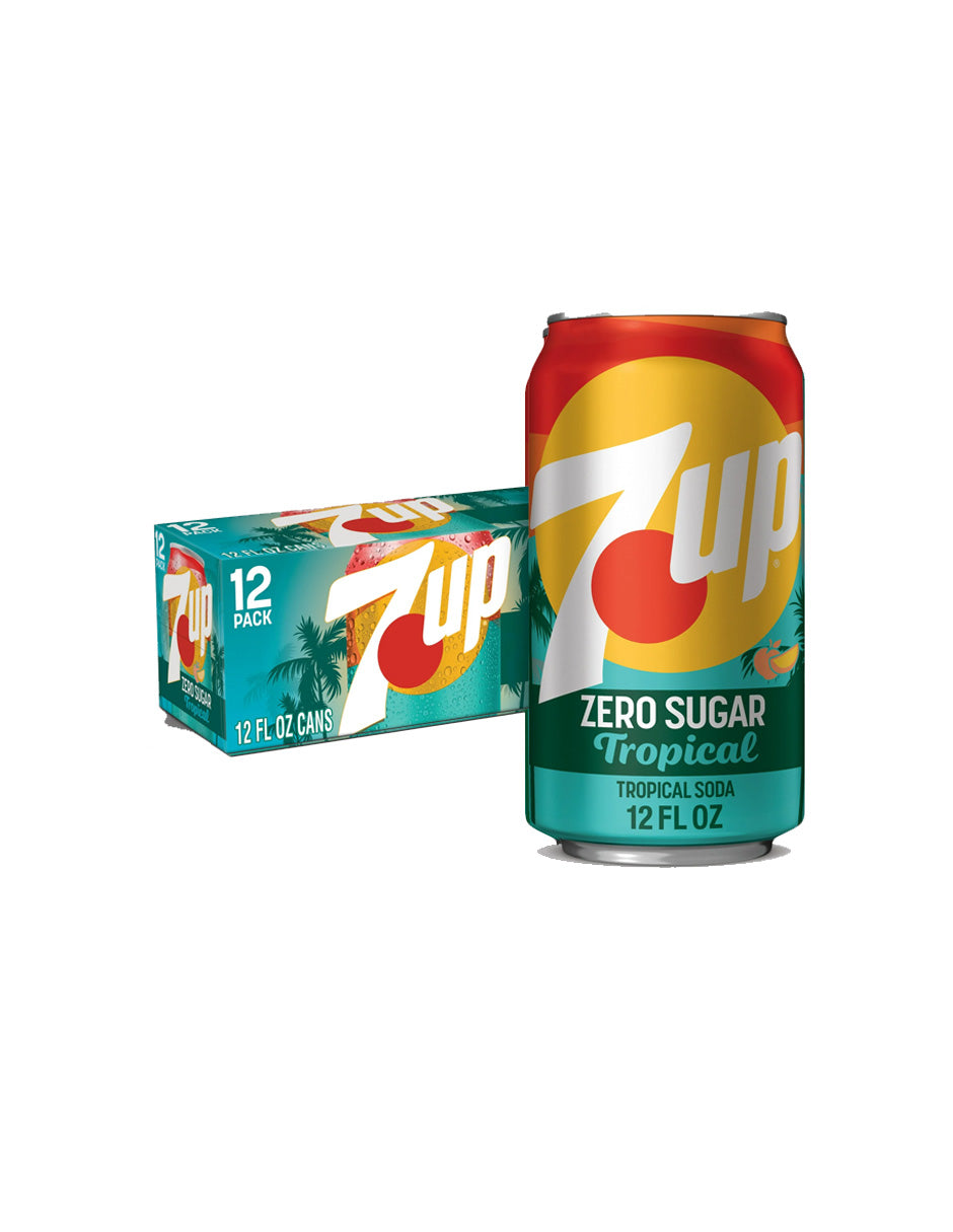 7UP Tropical Refresco de Melocotón, Mango, Lima y Limón sin Cafeína, 12 pack (variedad)