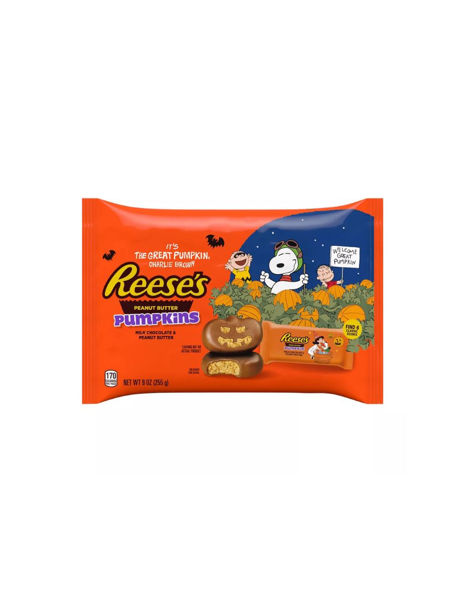Chocolates con leche y mantequilla de cacahuate, REESE’S forma de calabaza 255gr