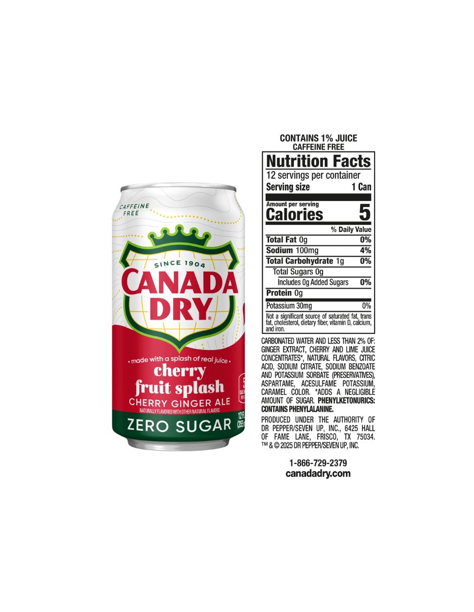 Refresco Ginger Ale Canada Dry Cereza Sin Azúcar 12x355 ml