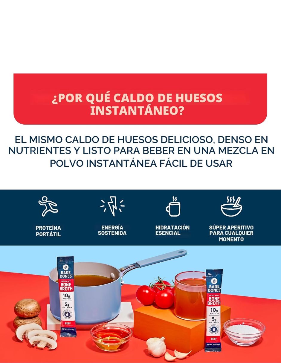 Bare Bones Caldo de Hueso Res en Polvo 15 g 16 sobres