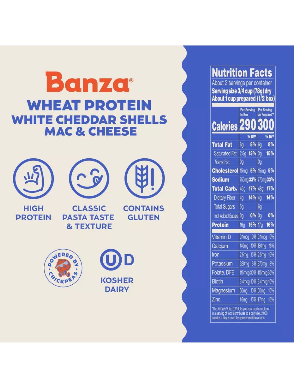 Macarrones Banza Cheddar Blanco con Proteína 156 g