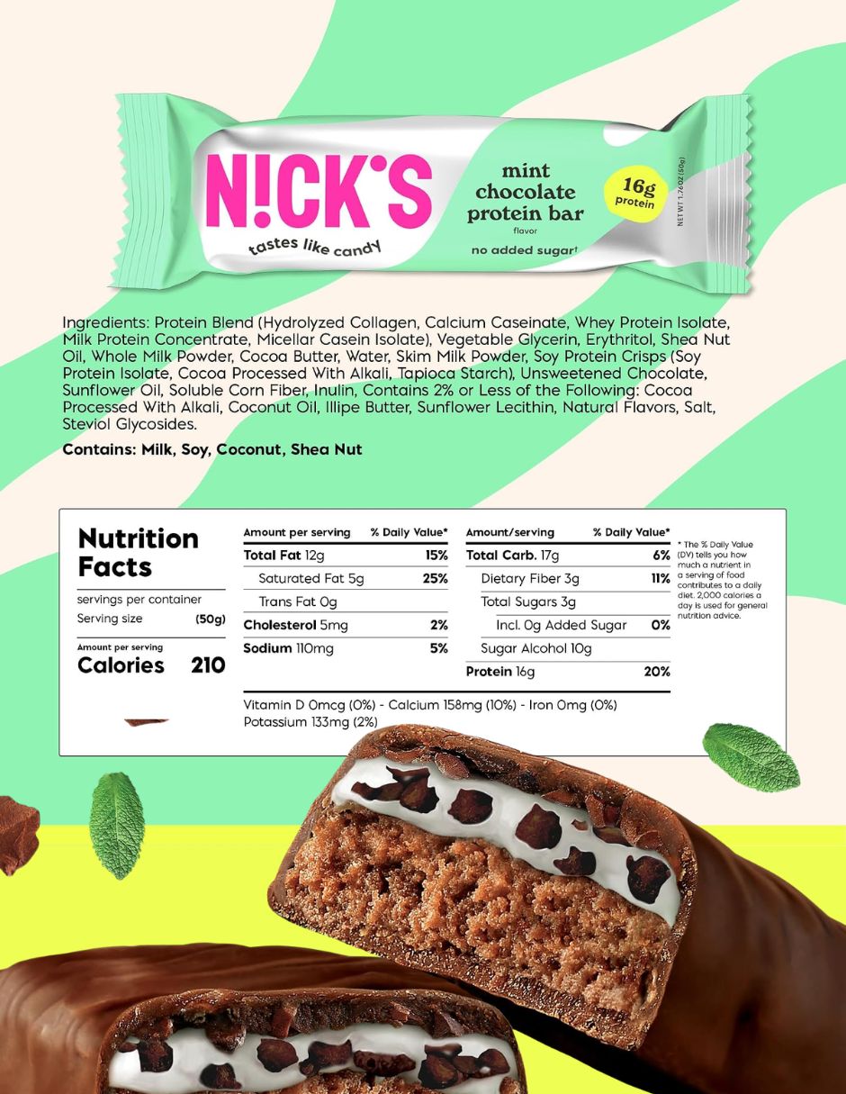 Barras N!CK'S Chocolate Menta con Proteína 50 g x12
