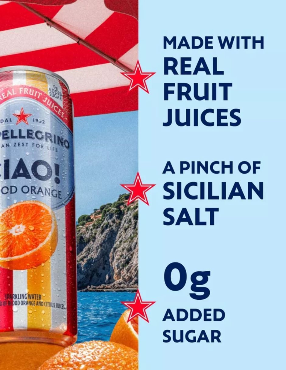 Agua con Gas Sanpellegrino CIAO Naranja Sanguina 6 Latas 330 ml
