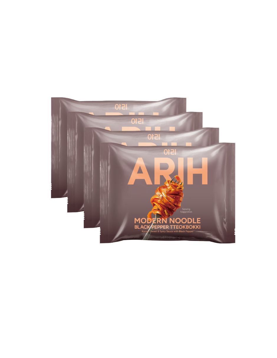 Fideos Coreanos ARIH Tteokbokki Pimienta Negra 4 bolsitas