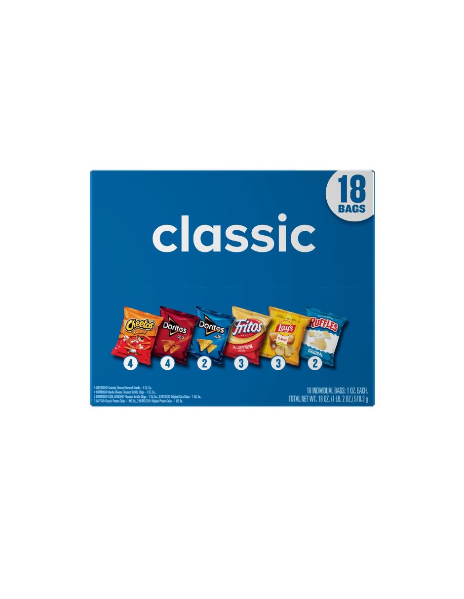 Frito-Lay Classic Mix Snacks Paquete variado, 18 unidades de 28gr