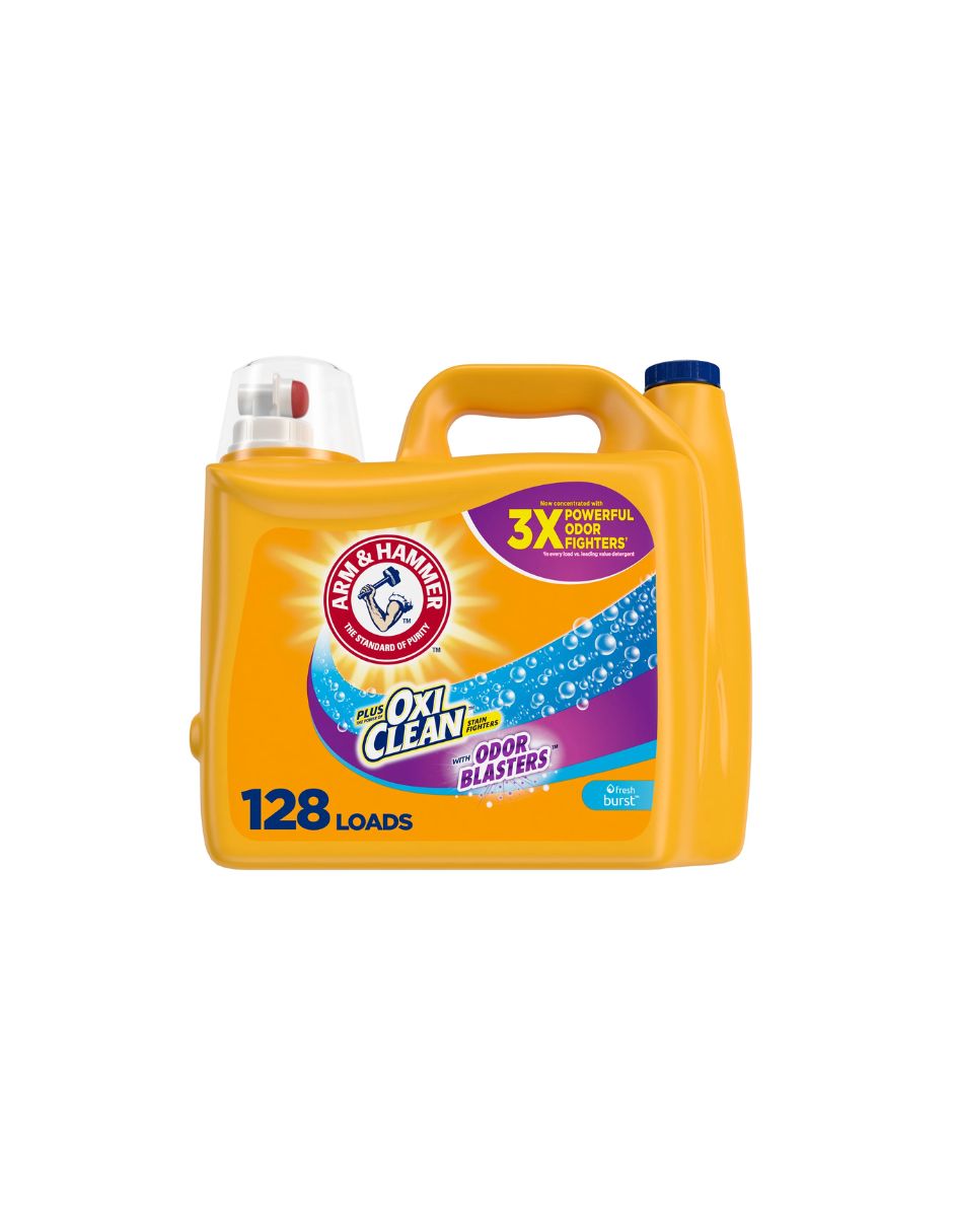 Arm & Hammer Plus OxiClean Odor Blaster Fresh Burst, 128 cargas de detergente líquido para ropa