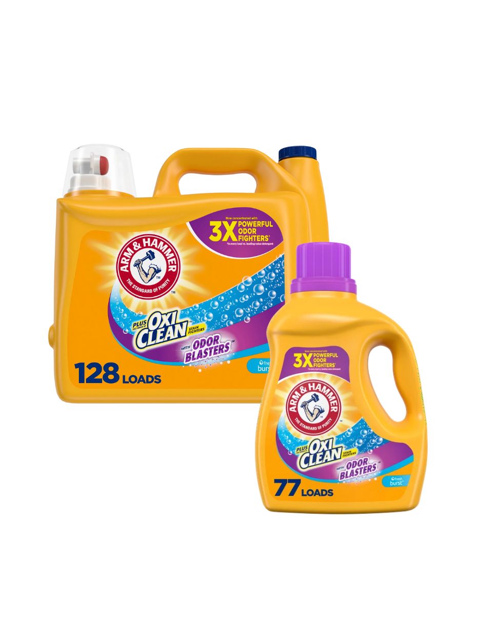 Arm & Hammer Plus OxiClean Odor Blaster Fresh Burst, 128 cargas de detergente líquido para ropa