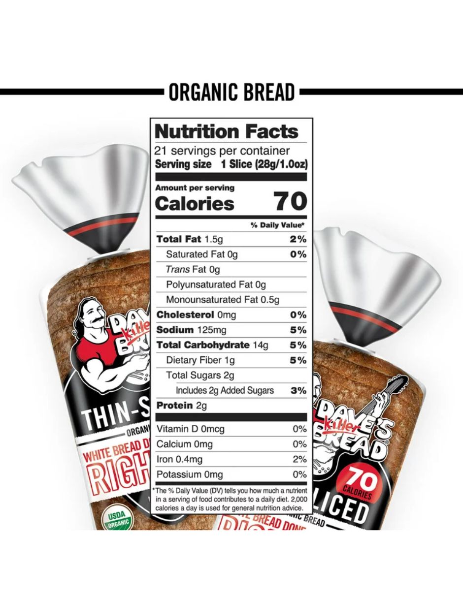 Dave's Killer Bread White Bread Done Right Pan orgánico en rodajas finas 581gr