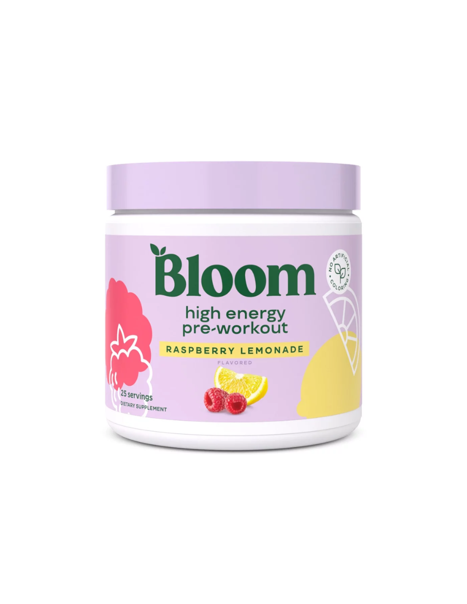 Bloom Nutrition Pre-entrenamiento de alta energía, limonada de frambuesa, 25 porciones