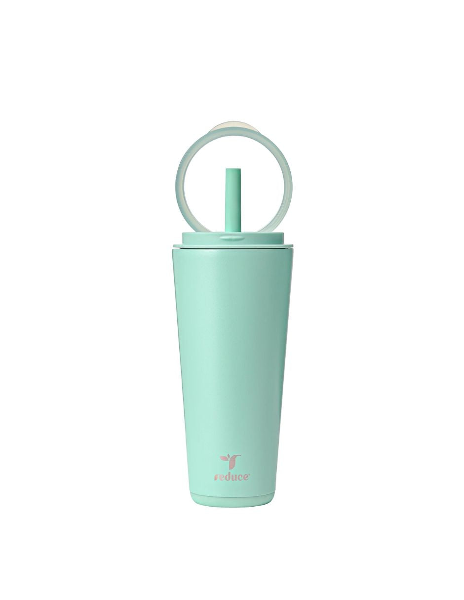 Vaso Reduce Halo 894 ml antiderrames con asa y popote, acero inoxidable