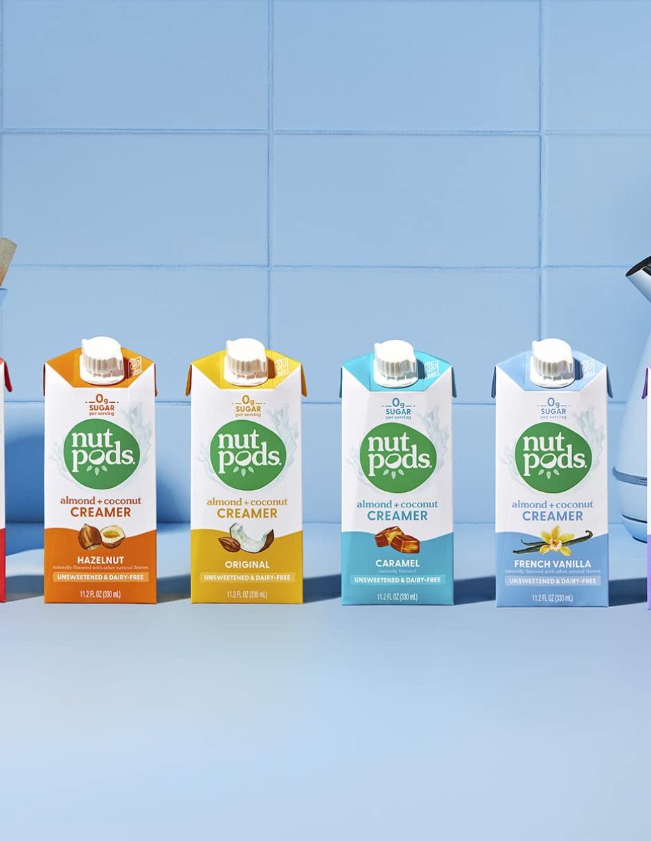 Crema para café nutpods sin azúcar sabores original, vainilla, avellana y caramelo 4 pack