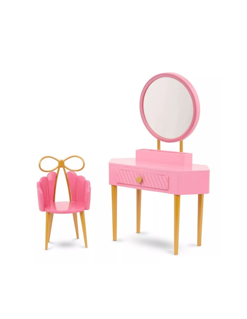Our Generation Tocador Fabulous Fun con Silla Rosa 17 piezas para muñecas de 45 cm