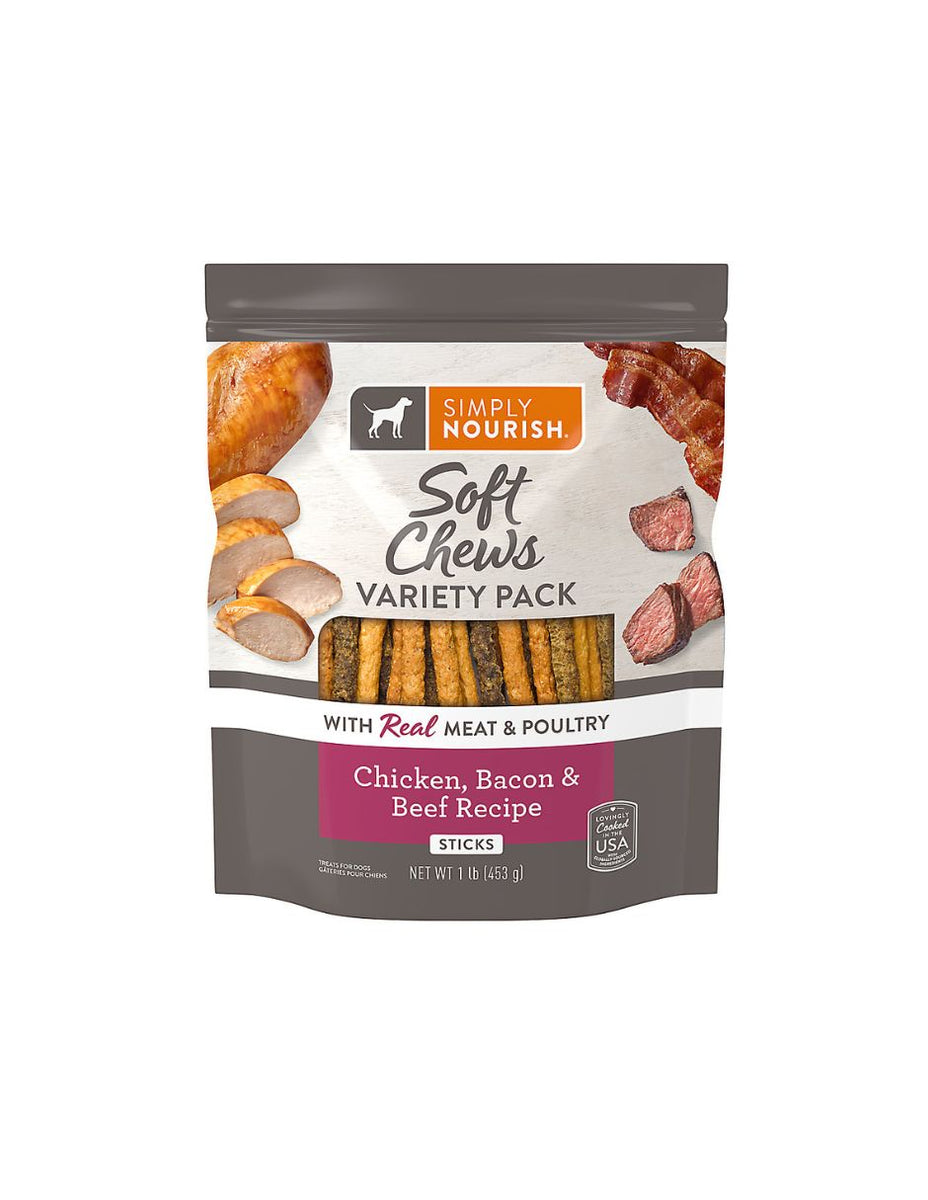 Simply Nourish premios para perros sabor pollo, tocino y carne de res Dulce Alcance