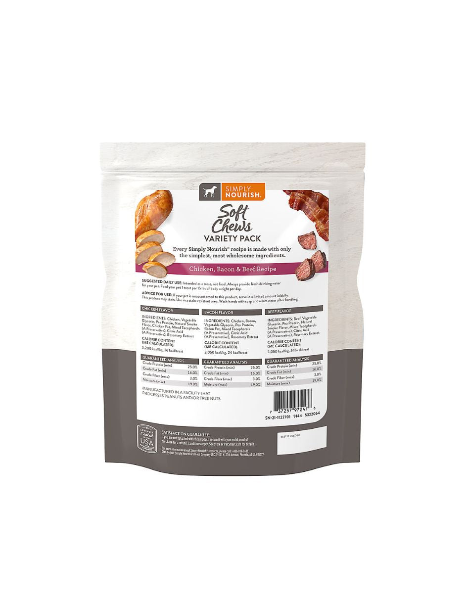 Simply Nourish premios para perros sabor pollo, tocino y carne de res 453gr