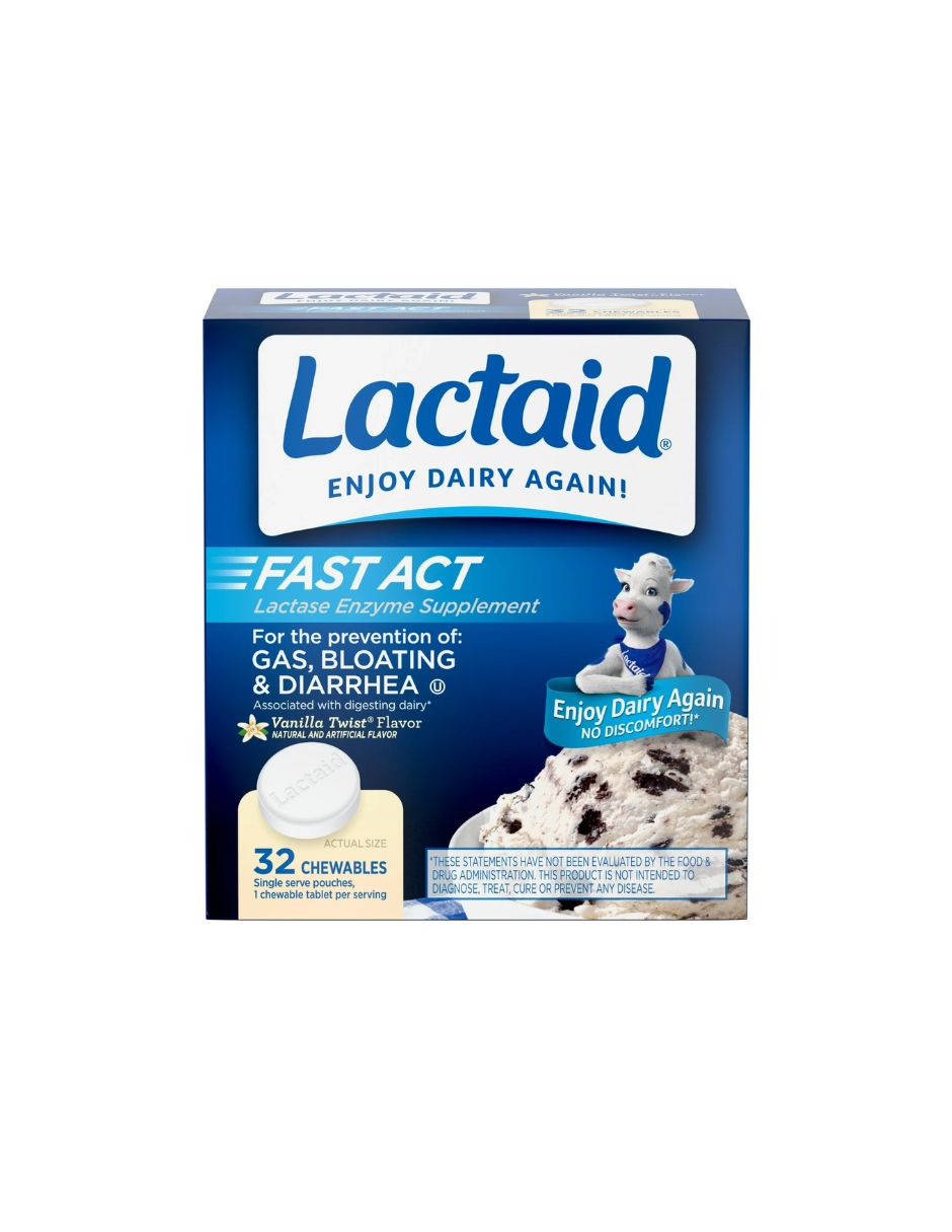 Lactaid tabletas masticables para intolerancia a la lactosa, vainilla, 32 unidades
