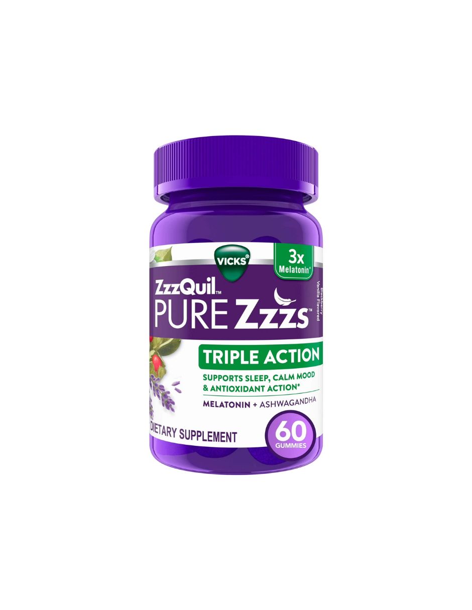 Vicks Zzzquil Triple acción melatonina ayuda para dormir, 6 mg, 60 gomitas