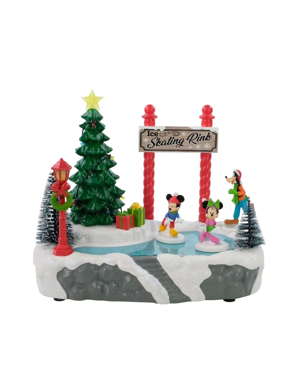 Pista de Patinaje Animada con Luces y Música Disney - Edificio Navideño con Mickey, Minnie y Goofy