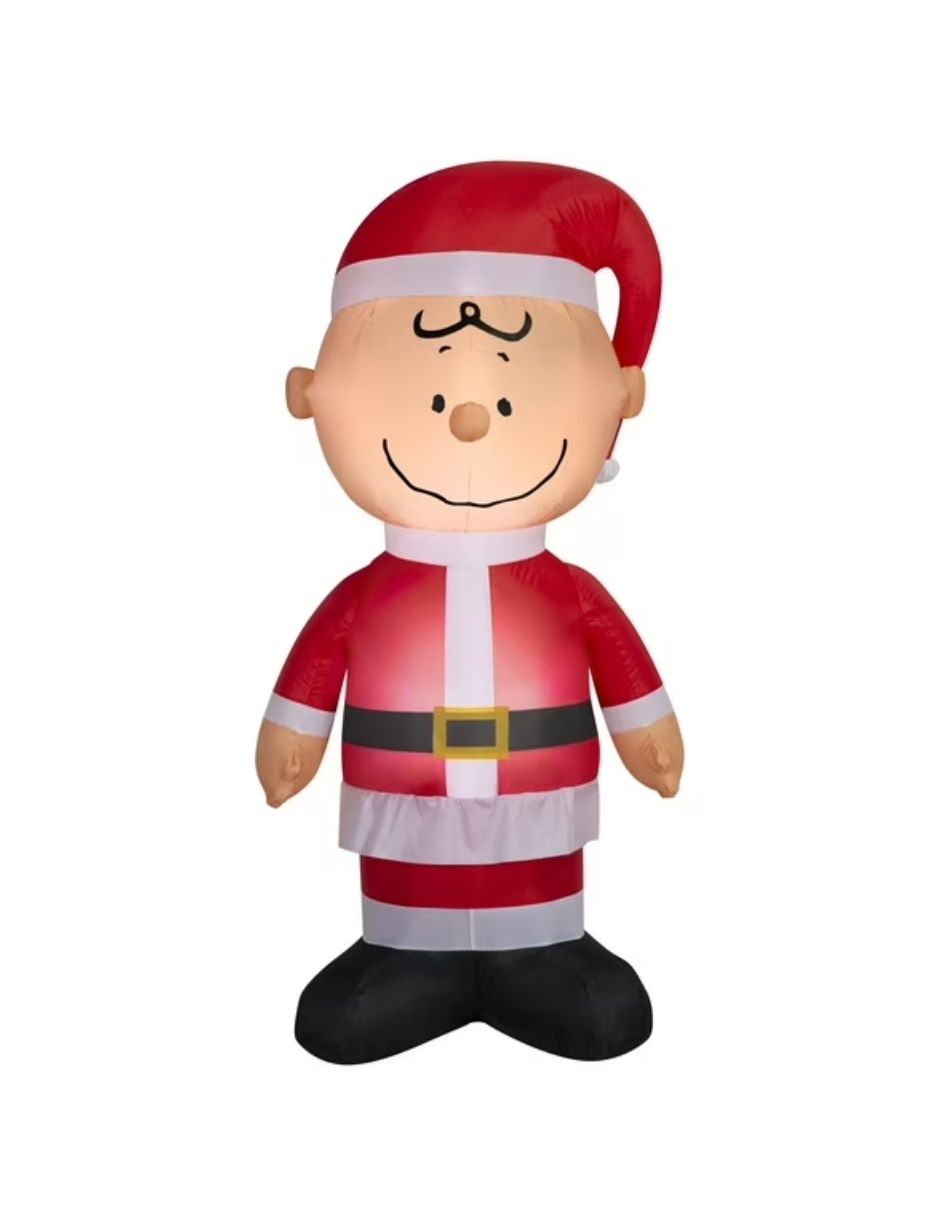 Inflable Navideño Charlie Brown con Atuendo de Papá Noel Peanuts - Decoración con Luces LED