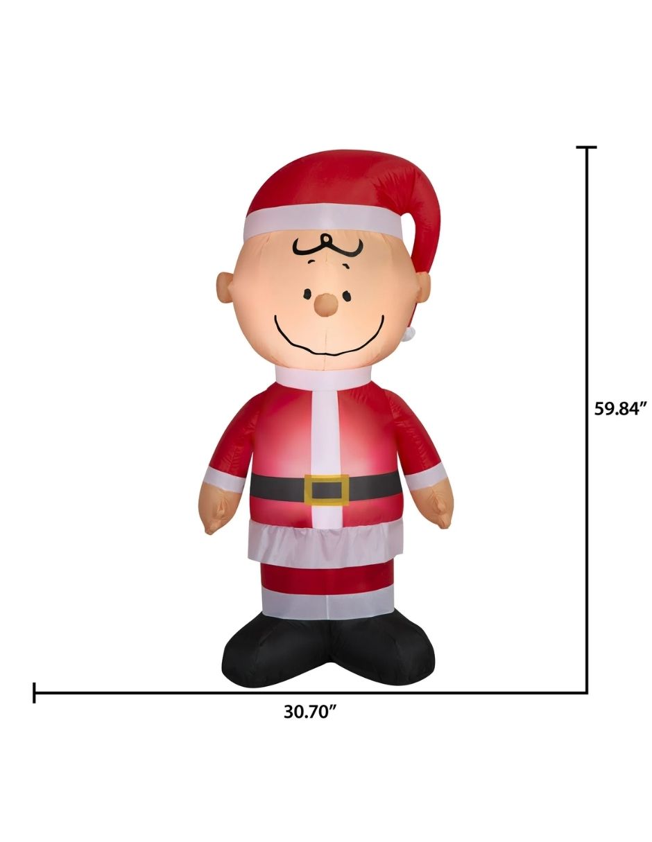 Inflable Navideño Charlie Brown con Atuendo de Papá Noel Peanuts - Decoración con Luces LED