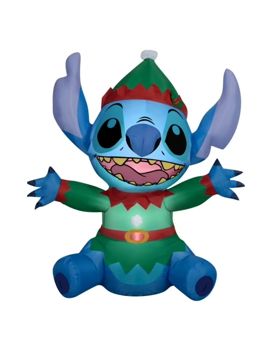 Inflable Navideño Stitch Disney como Elf - Decoración con Luces LED