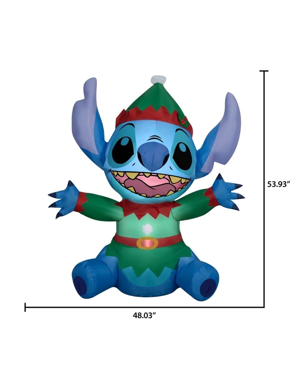 Inflable Navideño Stitch Disney como Elf - Decoración con Luces LED