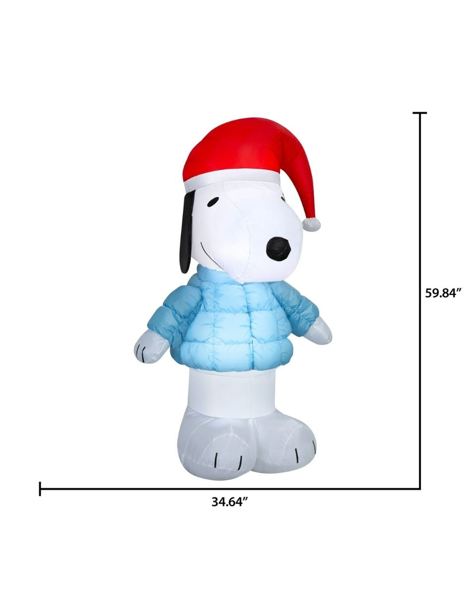 Inflable Navideño Snoopy en Maní Azul - Decoración con Luces LED