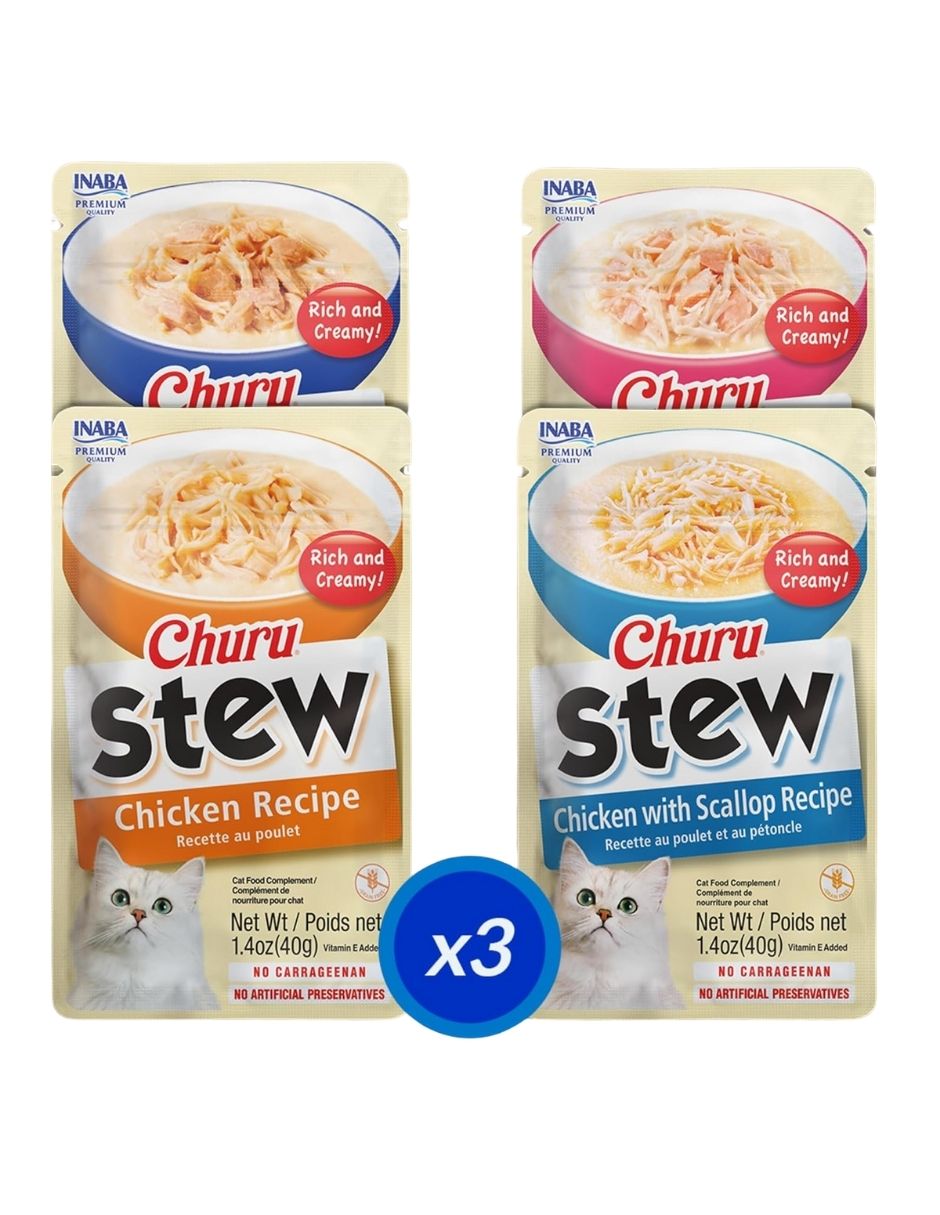 Alimento para Gatos INABA Churu Stew con Vitamina E 12, Bolsas