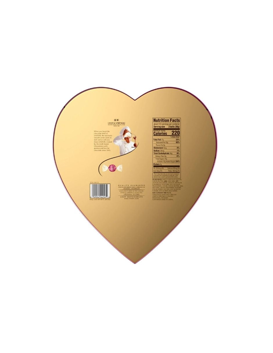 Trufas de Chocolate Blanco Sabor Fresas y Crema en Caja de Corazón Lindt LINDOR 156gr