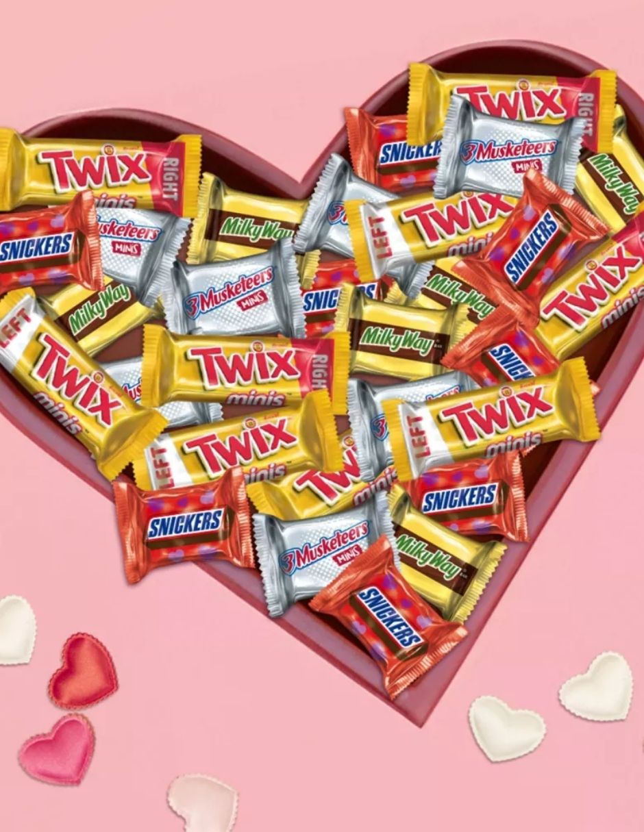 Mini Barras de Chocolate con Leche para San Valentín 242gr – Snickers, Twix, Milky Way y 3 Mosqueteros
