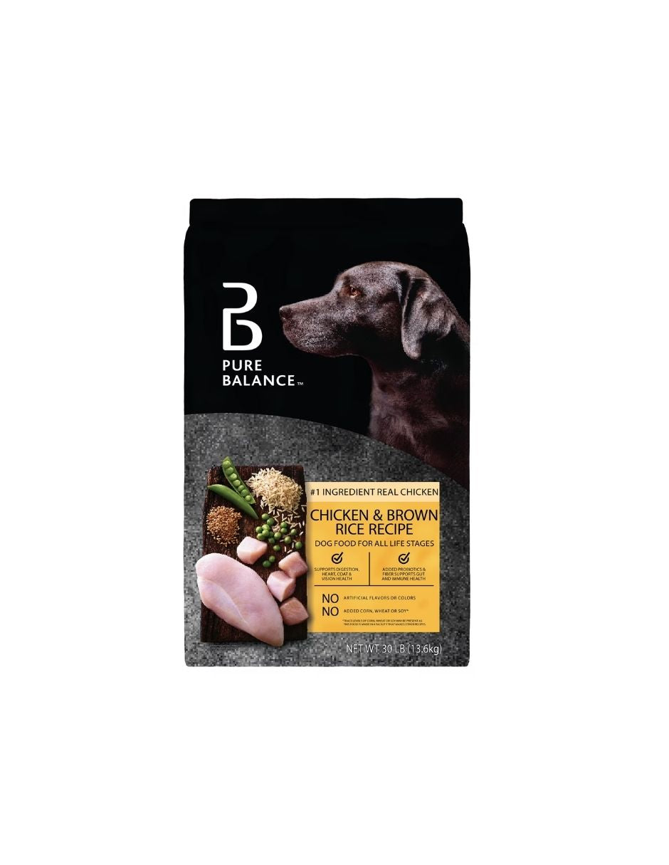 Comida seca para perros Pure Balance receta pollo y arroz integral 13.6kg