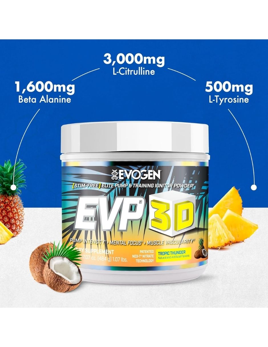 Pre-Work Evogen EVP 3D sin Estimulantes Sabor Tropic Thunder 40 Porciones