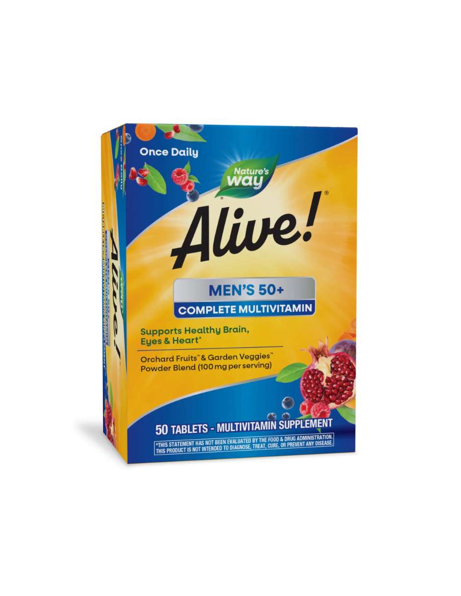 Alive Men's 50+ Complete Multivitamin, Vitaminas B de alta potencia, 50 tabletas