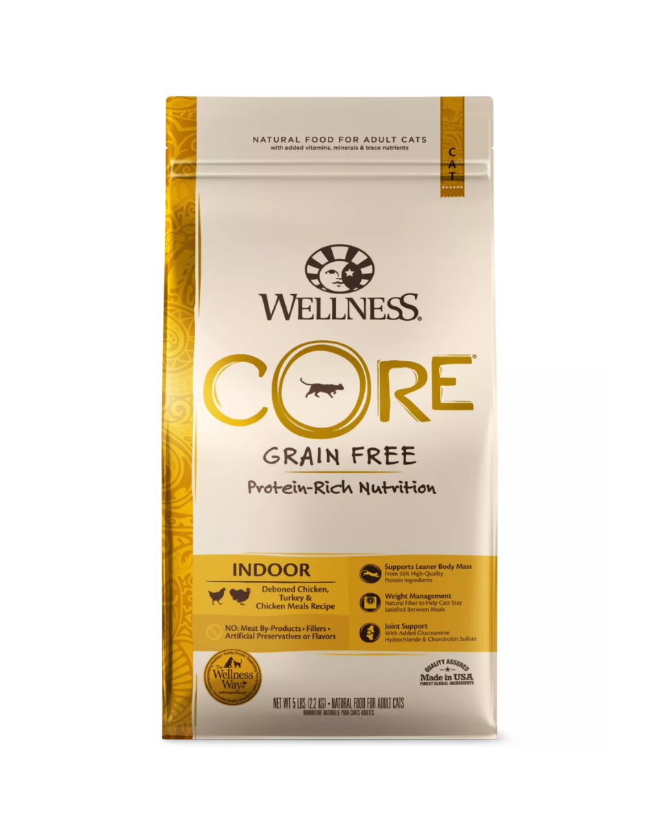 Alimento para gatos adultos Wellness® CORE® de interior: natural, sin cereales, con pollo, pavo y harina de pollo