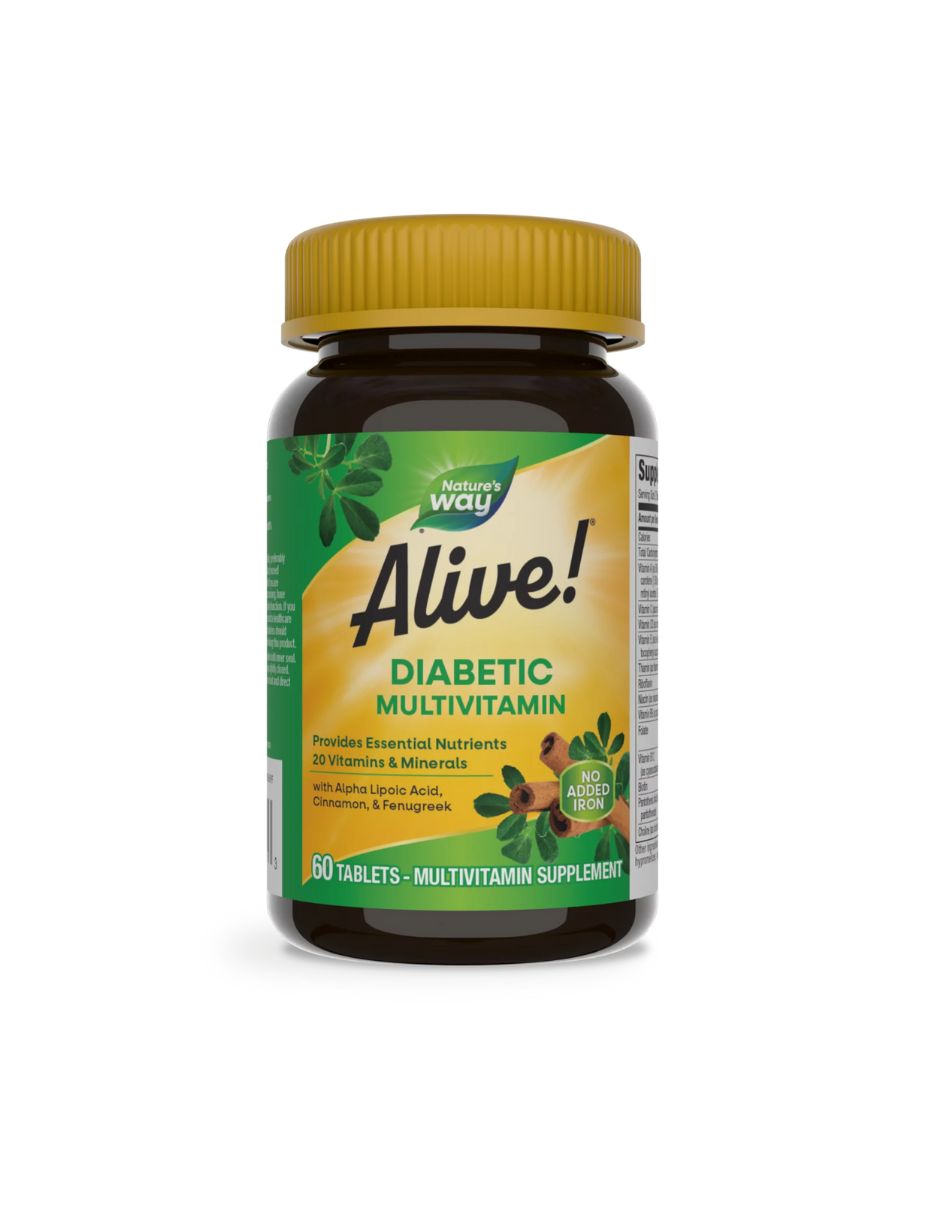 Alive! Multivitamínico para diabéticos, ácido alfa lipoico, 60 tabletas