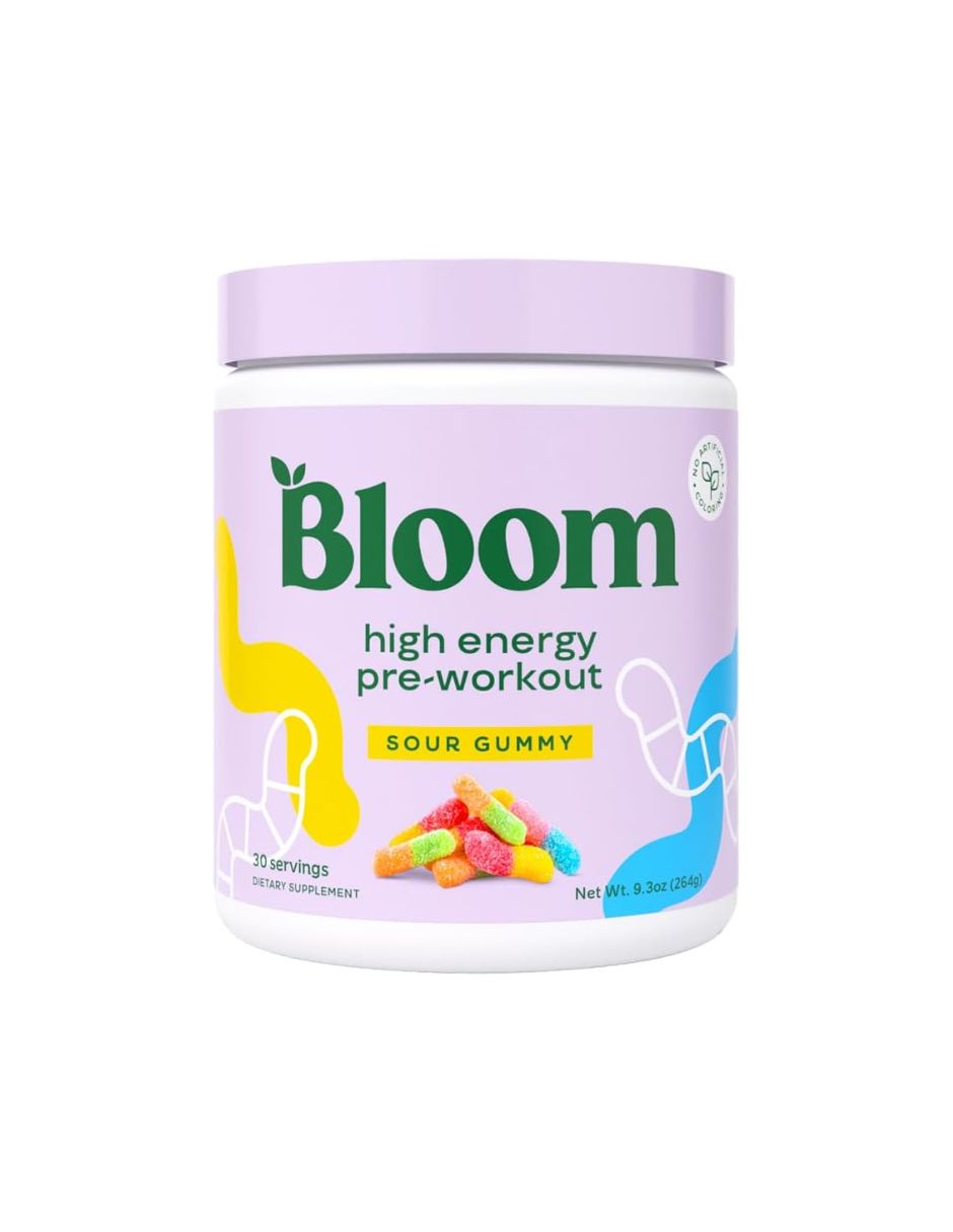 Bloom Nutrition pre entrenamiento de alta energía sabor gomitas ácidas 264gr