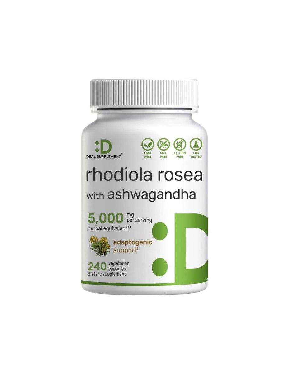Rhodiola Rosea con Ashwagandha 5000 mg, 240 cápsulas Dulce Alcance