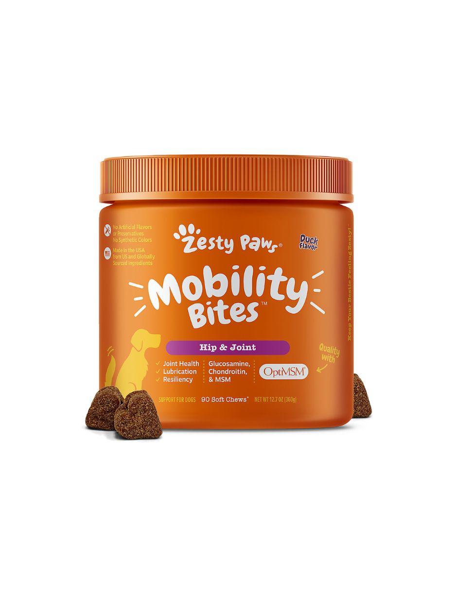 Zesty Paws Mordeduras de movilidad para perros Sabor a pato 90 unidades