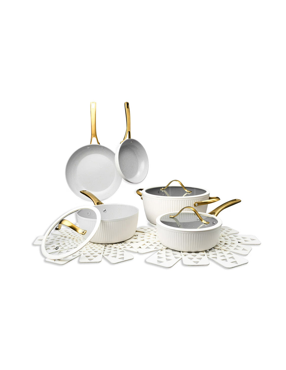 Thyme & Table Juego de Cocina Antiadherente 12 Piezas Blanco