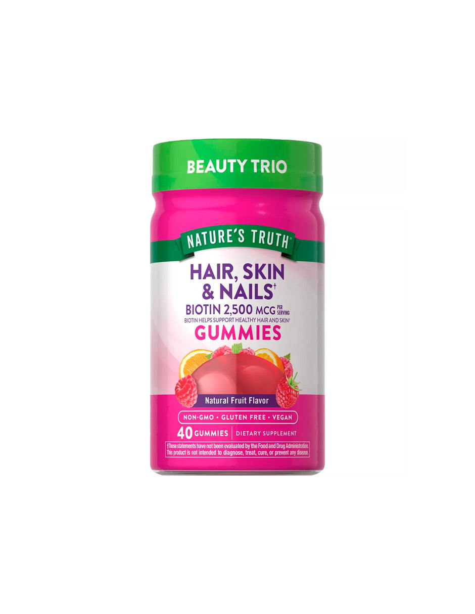 Gomitas veganas Suplemento para favorecer el cabello, la piel y las uñas con biotina, 40 unidades