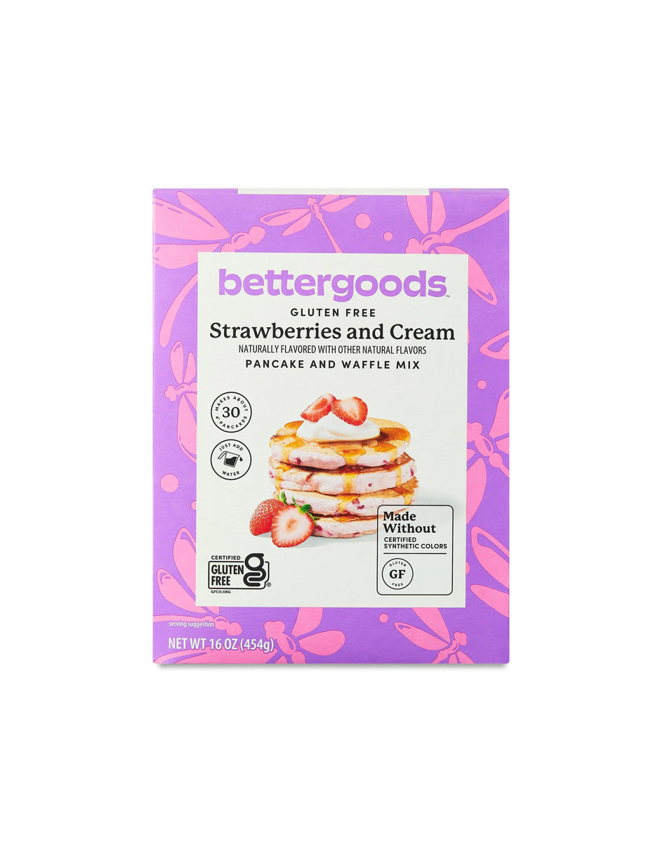 Bettergoods Mezcla para panqueques y waffles de fresas con crema sin gluten, 454gr