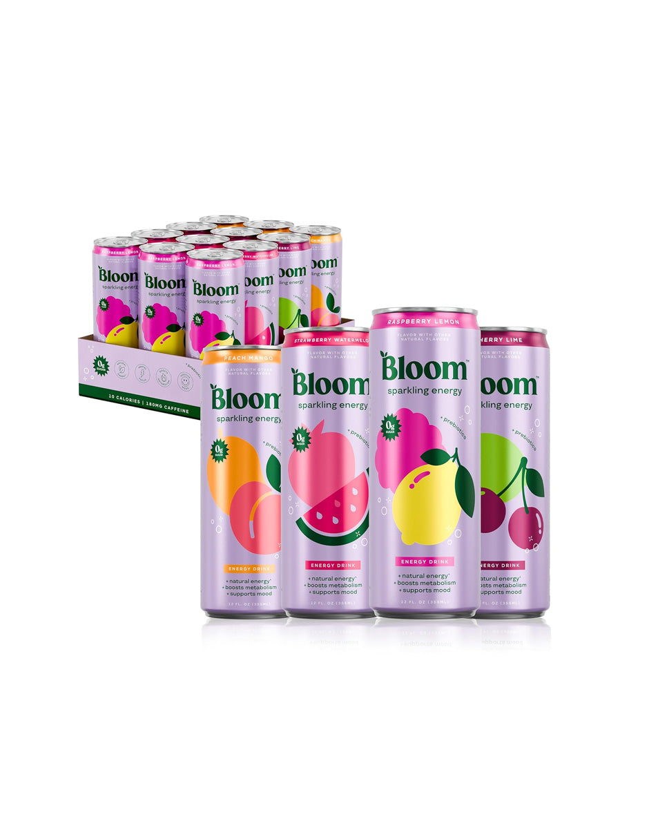 Bebida energética Bloom Sparkling Energy 0 azúcar, sabores variados 12 pack