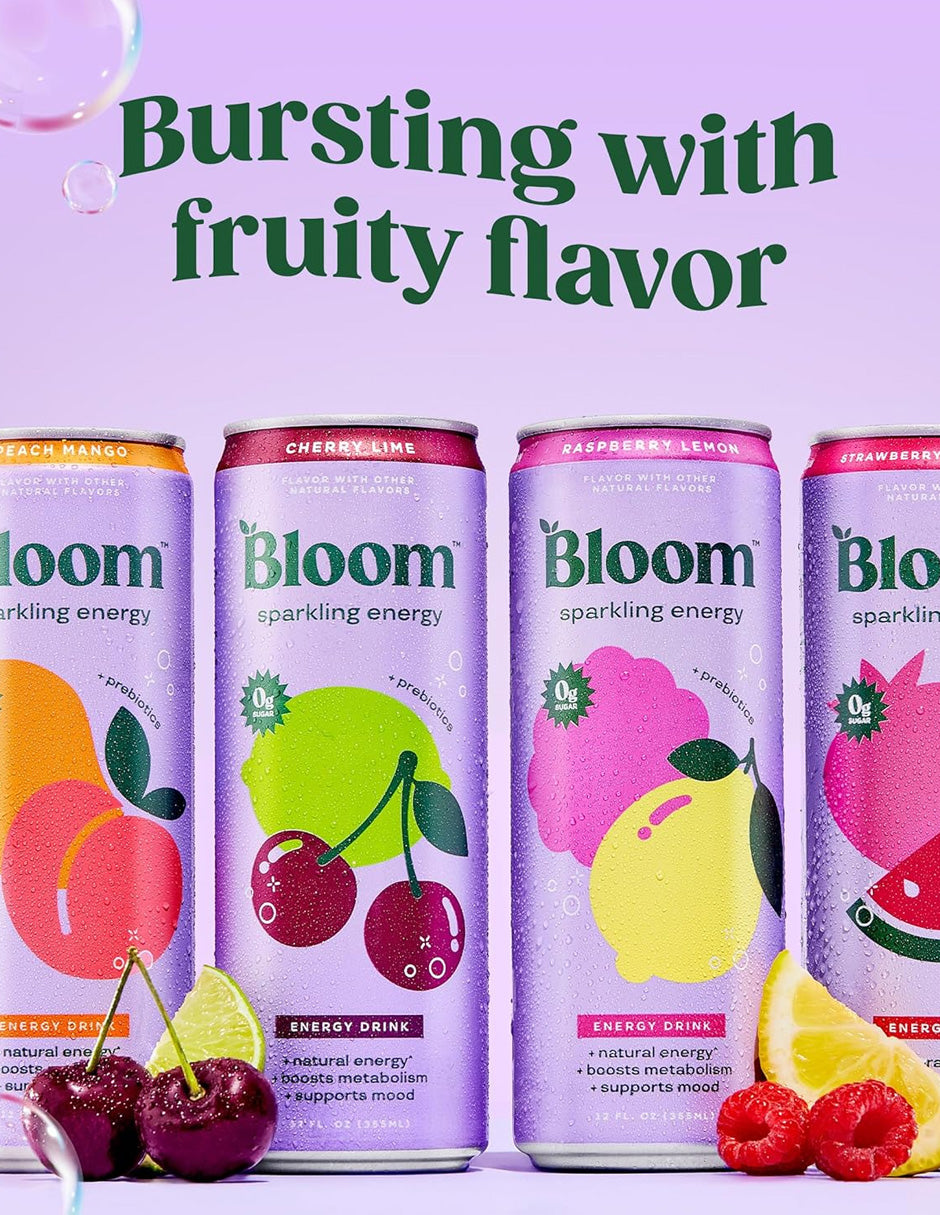 Bebida energética Bloom Sparkling Energy 0 azúcar, sabores variados 12 pack