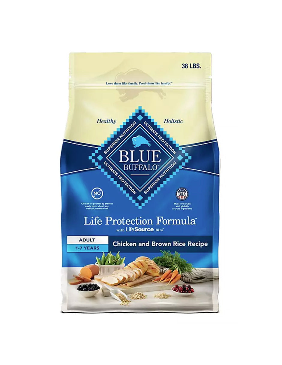 Blue Life Protection Formula, alimento seco natural para perros adultos con pollo y arroz integral, 13kg