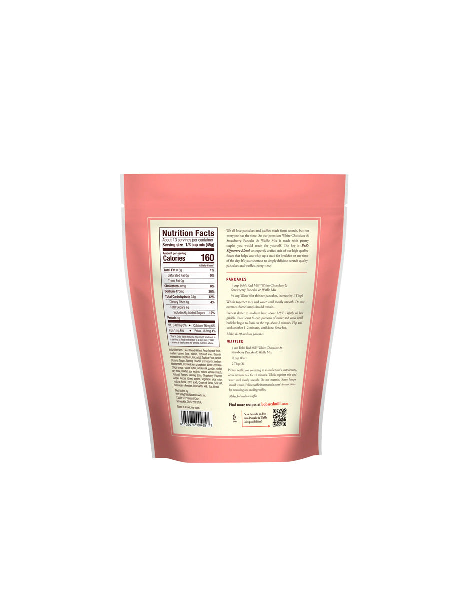 Bob's Red Mill Mezcla para panqueques y waffles con chocolate blanco y fresa 567gr