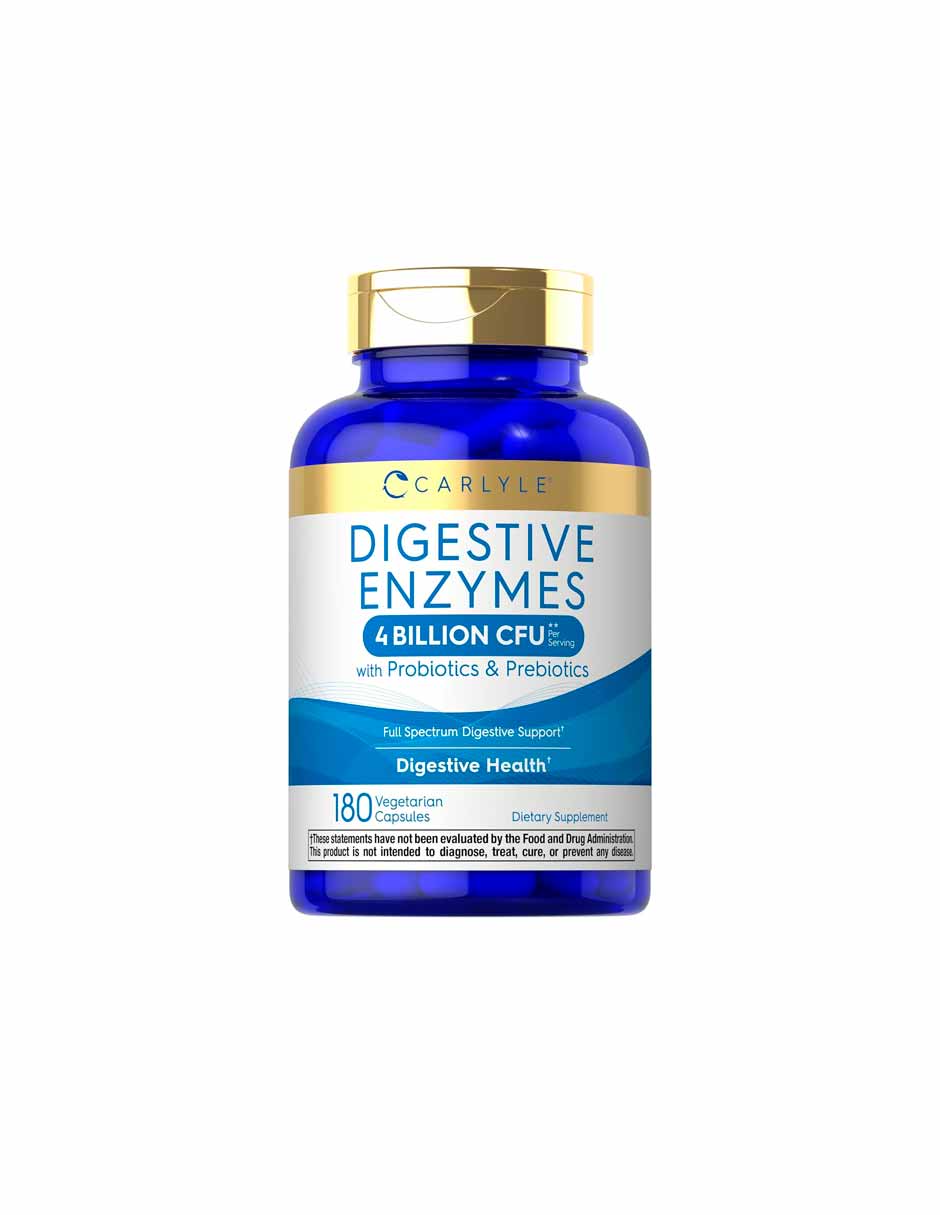 Carlyle Enzimas digestivas con probióticos y prebióticos, 180 cápsulas