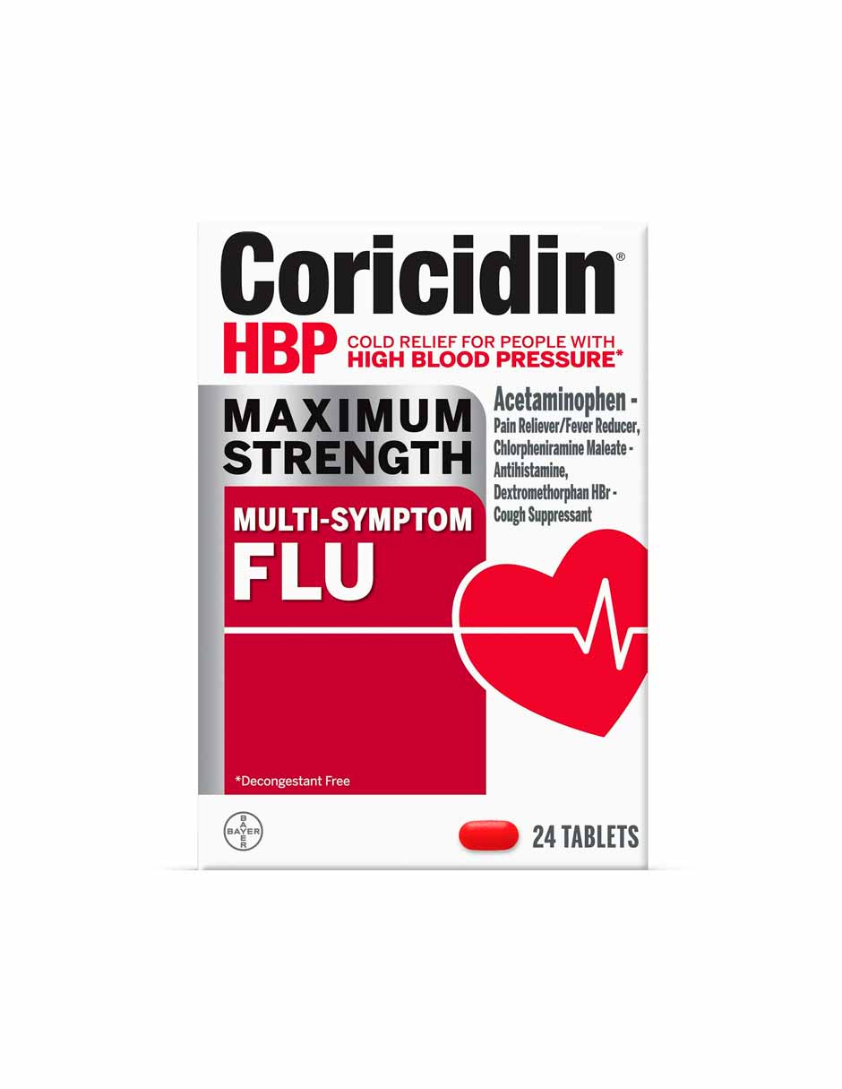 Coricidin HBP de máxima potencia para la gripe multi síntomas, 24 tabletas