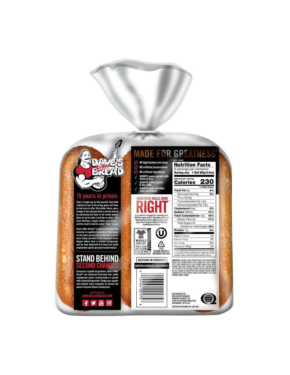 Panecillos Orgánicos Dave’s Killer Bread Supergranos 6 Unidades