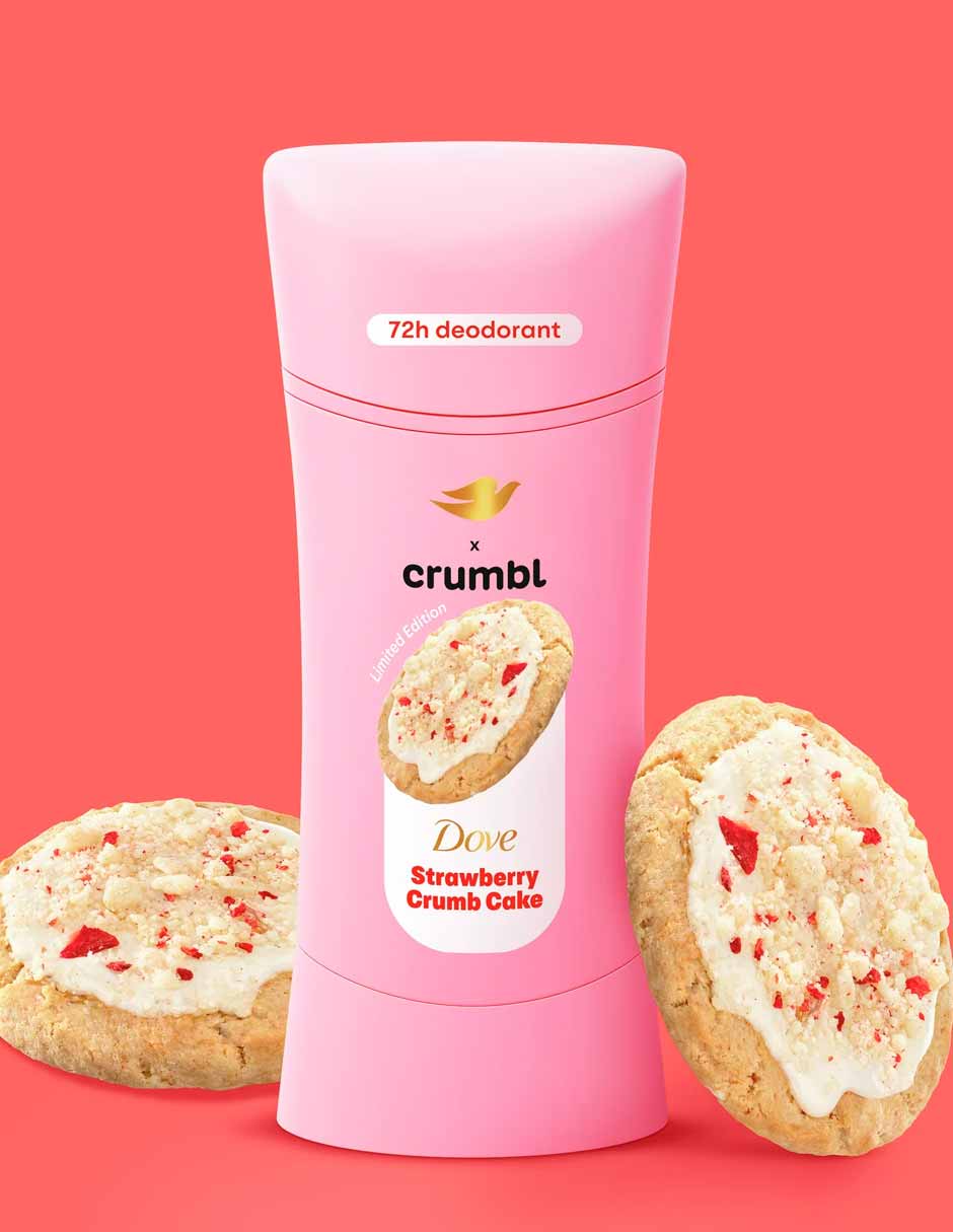 Dove x Crumbl set desodorantes sin aluminio Confetti Cake y Strawberry Crumb