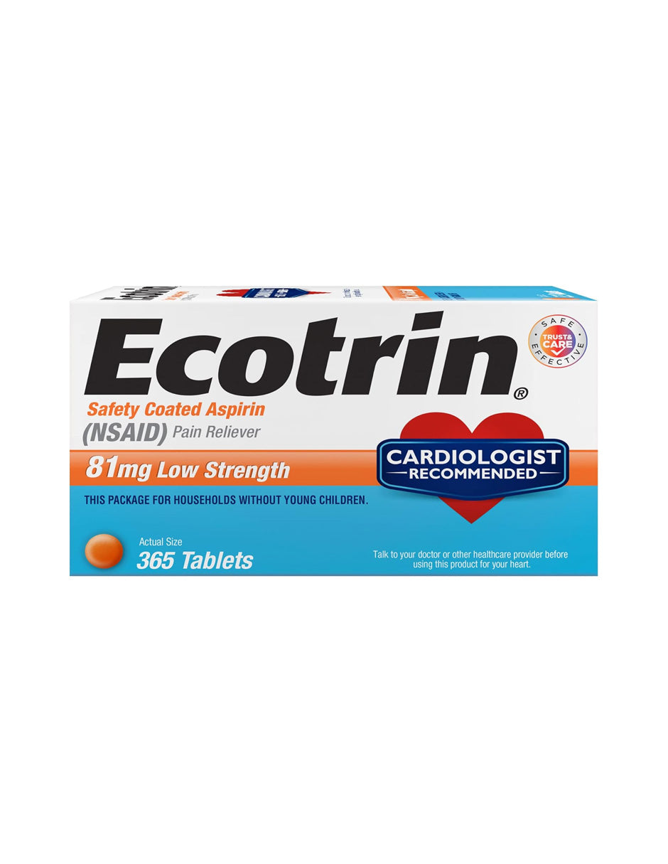 Tabletas de Aspirina Ecotrin 81 mg 365 tabletas