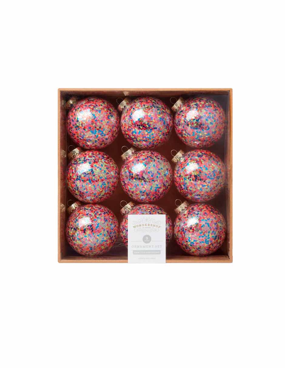Wondershop Set 9 esferas navideñas con confeti